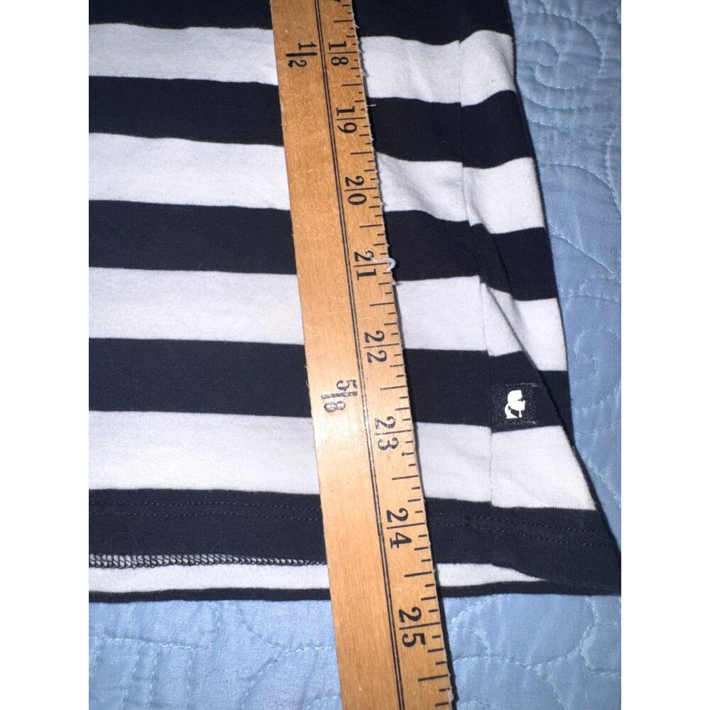 Karl Lagerfeld CEst Moi Blue & White Striped T-Shirt With Red Text Womens Size - Picture 7 of 7